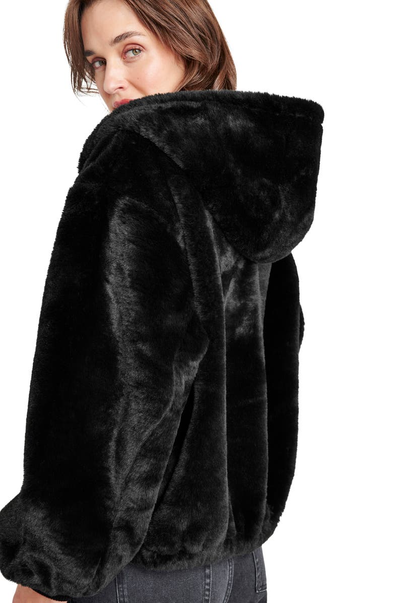 Splendid Mikki Faux Fur Hoodie, Alternate, color, Black