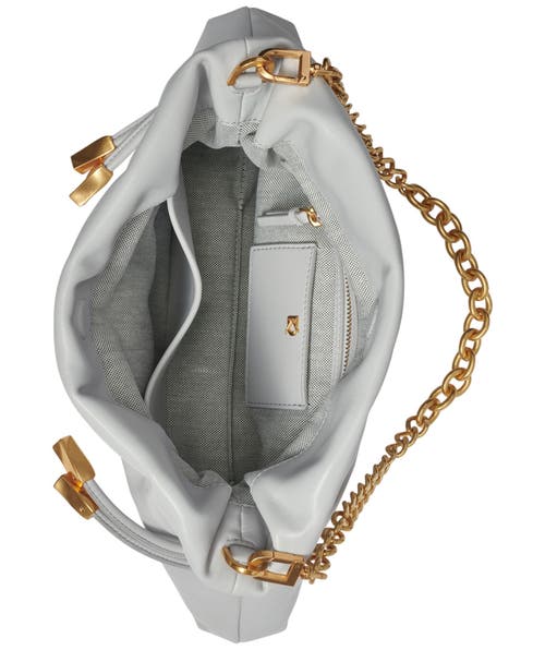 Donna Karan Southold Leather Clutch With Chain Strap In Pearl Grey