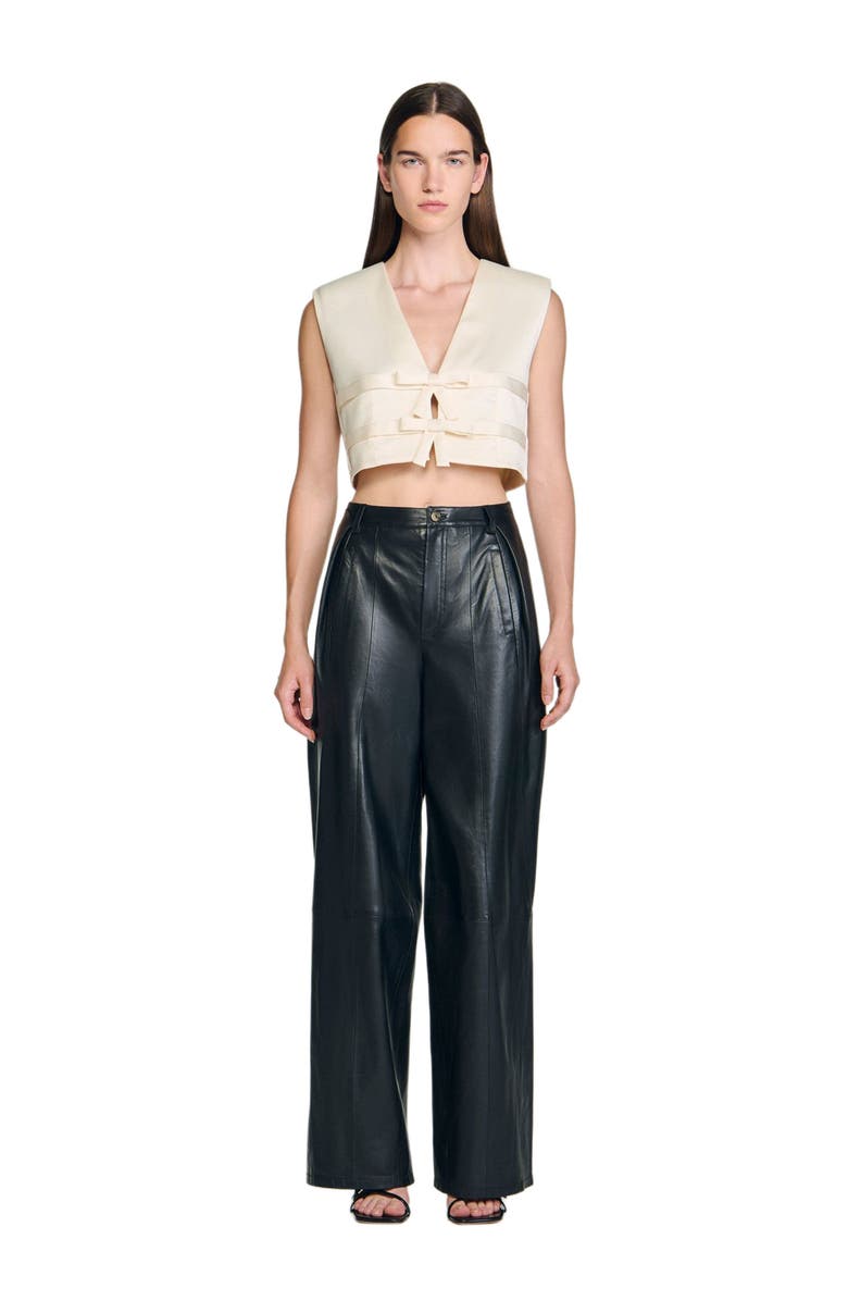 SANDRO Sleeveless satin crop top, Alternate, color, Ecru