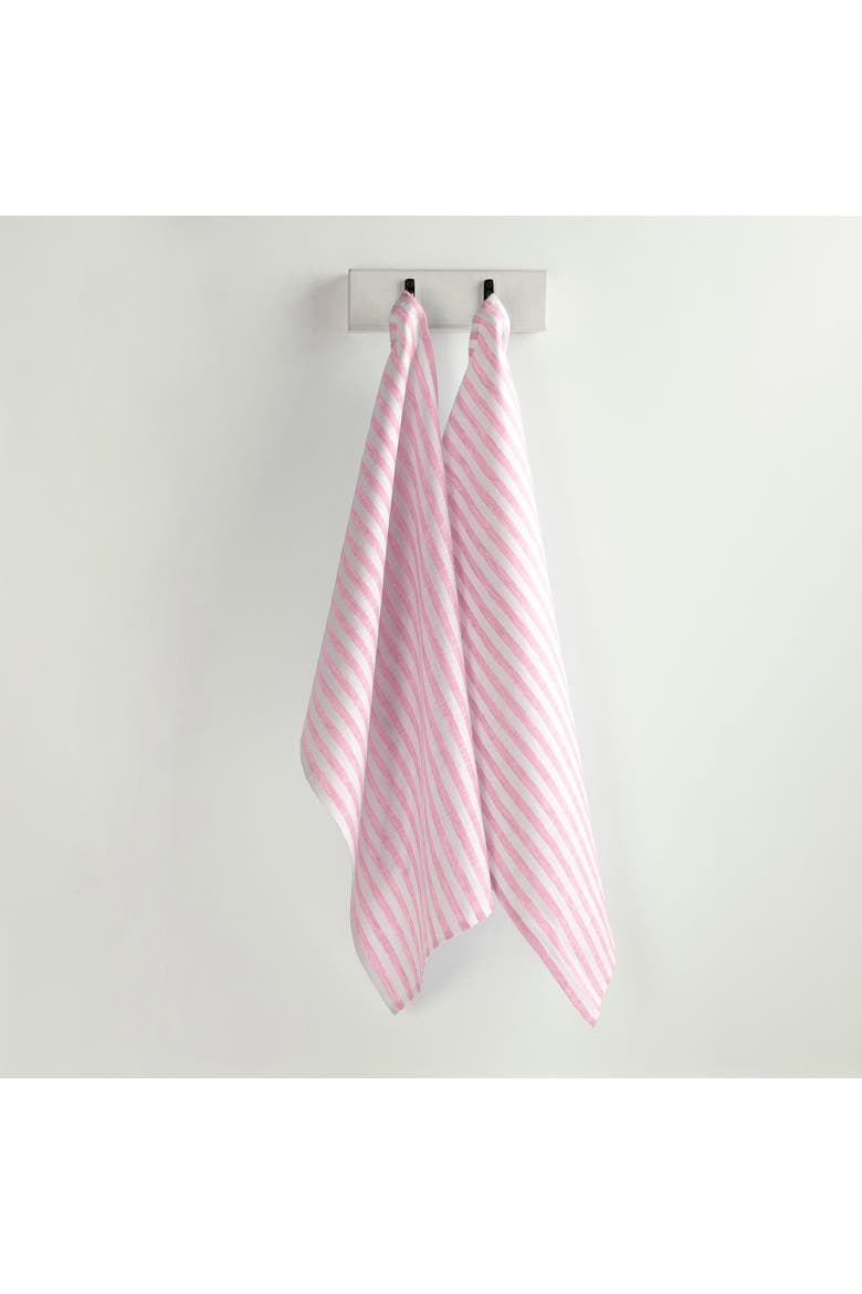 Linen Kitchen Towels Set of 2, 17 x 26" - Amalfi Stripe, Main, color, Cherry Blossom and White