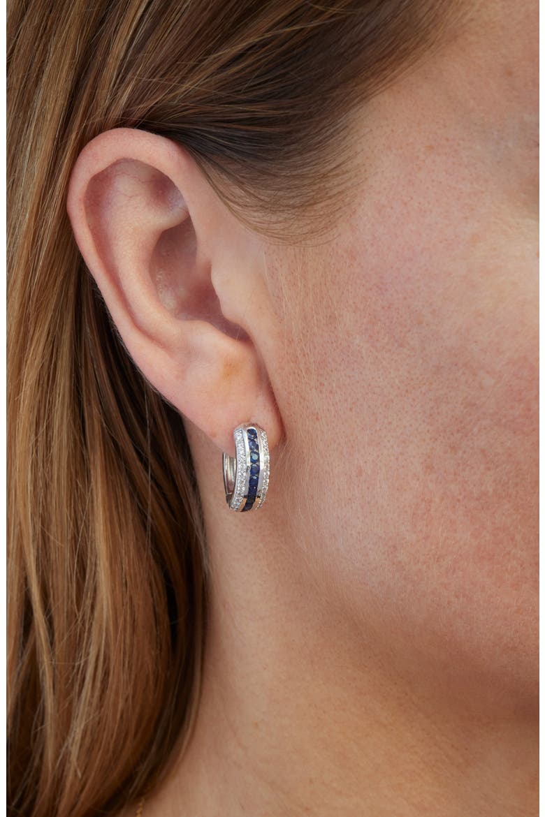 Stone Hoop Earrings, Alternate, color, SILVER/ SAPPHIRE