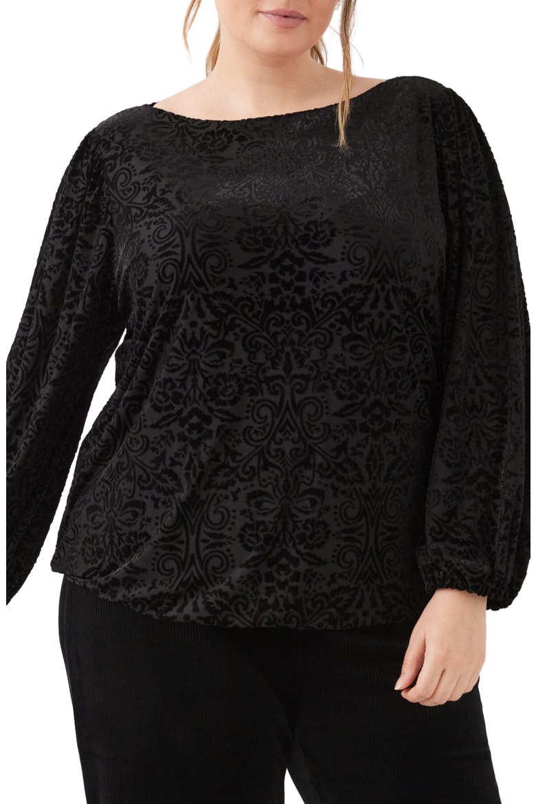 Velvet Burnout Boat Neck Top, Main, color, BLACK