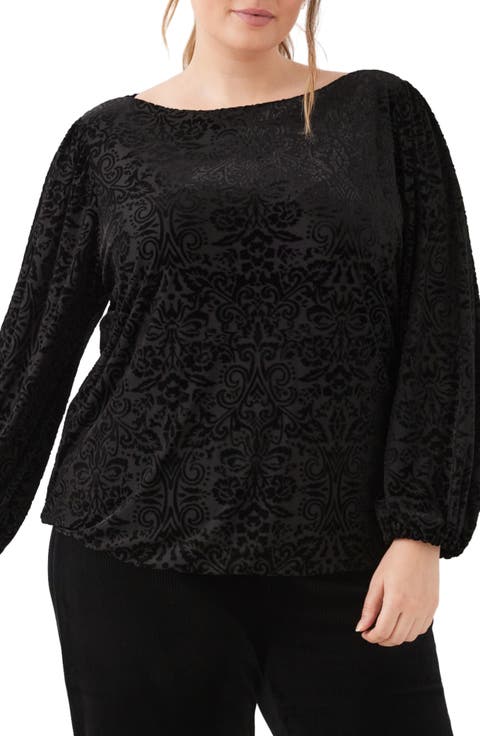 Velvet Burnout Boat Neck Top