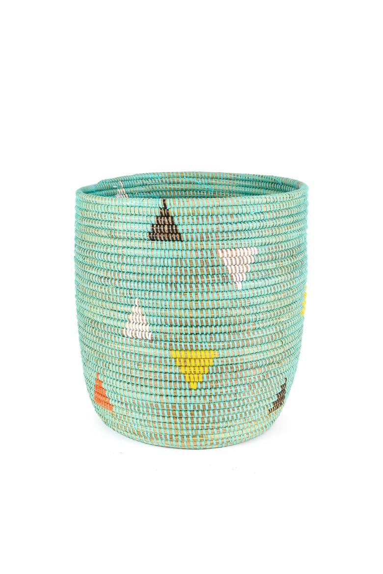 Aqua Teranga Triangles Bath Bin Basket, Main, color, Aqua