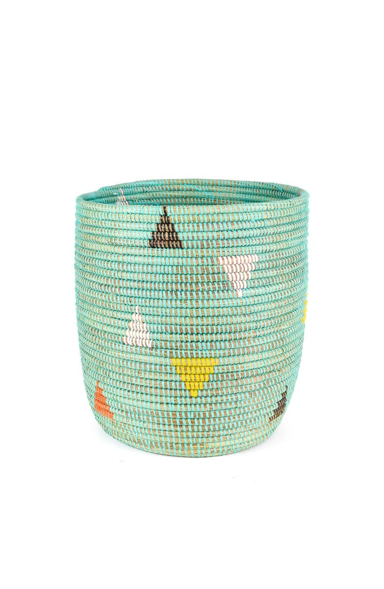 African Modern Aqua Teranga Triangles Bath Bin Basket, Main, color, Aqua