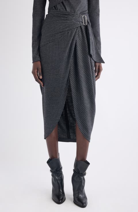 Reilly Pinstripe Wool Blend Faux Wrap Skirt