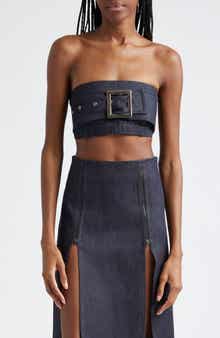 Sammy B Belted Strapless Denim Crop Top