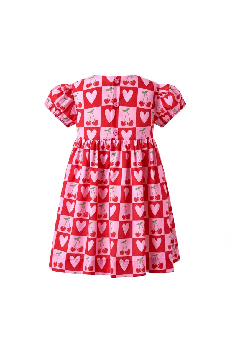 Rachel Riley Cherry Heart Bow Dress, Alternate, color, Red