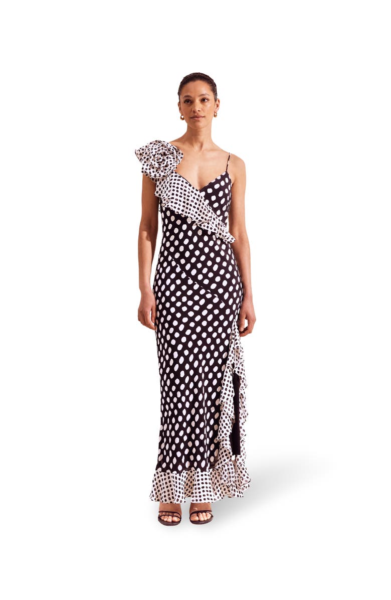 Ro&Zo Celeste Corsage Spot Print Dress, Main, color,