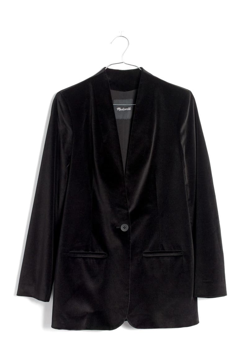 Lauren Velvet Blazer, Alternate, color, TRUE BLACK