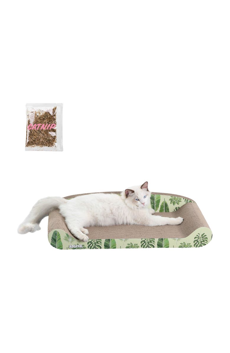 The Licker Store Montego 27.5" Coastal Patterned Cardboard Lounge Bed Cat Scratcher with Catnip, Main, color, 