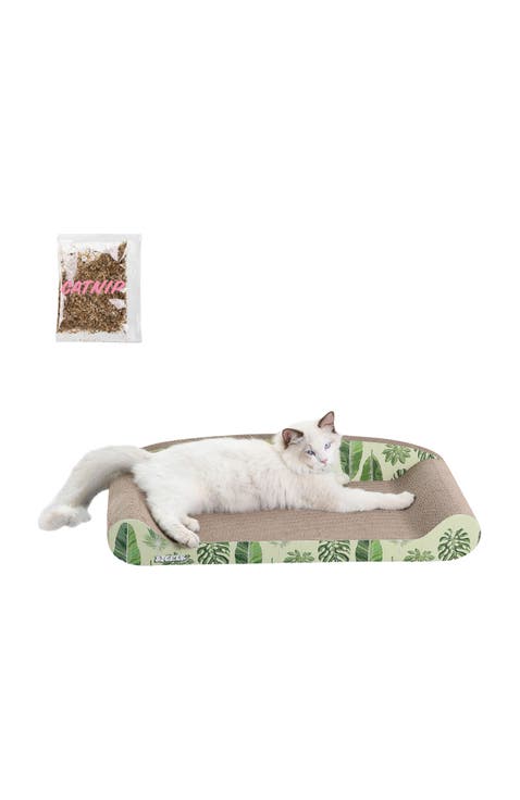 Montego 27.5" Coastal Patterned Cardboard Lounge Bed Cat Scratcher with Catnip