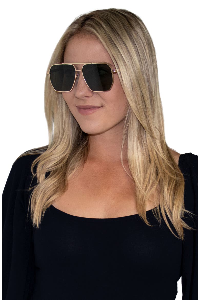 Goldie 60mm Polarized Aviator Sunglasses, Alternate, color, GOLD/ BLACK