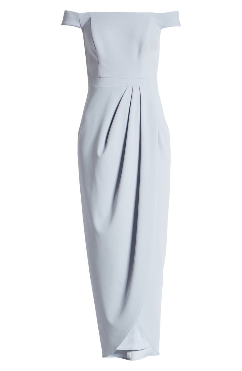 Xscape Evenings Xscape Off the Shoulder Wrap Front Scuba Crepe Gown, Alternate, color, 