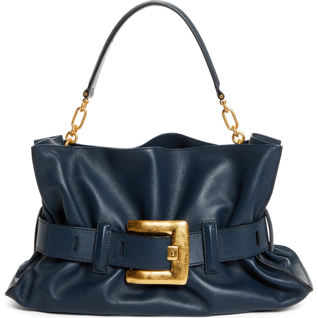 Balmain Anthem Medium Buckle Shoulder Bag In Calfskin