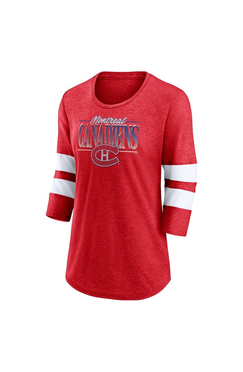 FANATICS Women's Fanatics Branded Heathered Red/White Montreal Canadiens Full Shield 3/4-Sleeve Tri-Blend Raglan Scoop Neck T-Shirt, Alternate, color, 