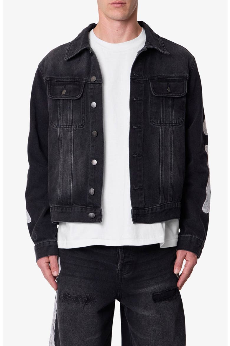 Skeleton Denim Trucker Jacket, Main, color, WASHED BLACK