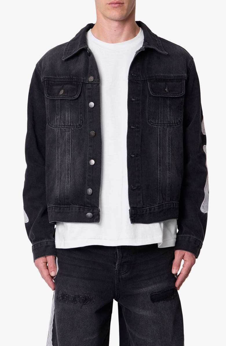 mnml Skeleton Denim Trucker Jacket, Main, color, 