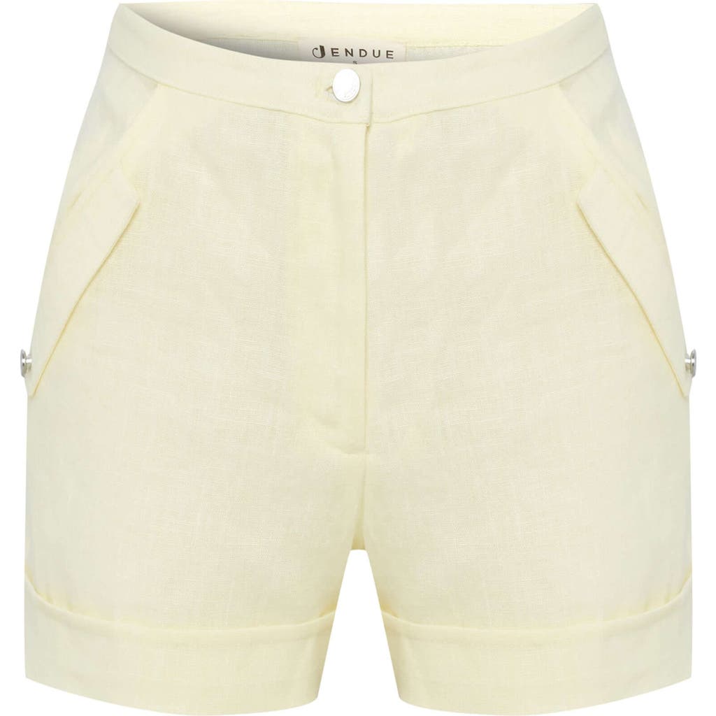 Jendue Us Amara Denim Linen Shorts In Yellow
