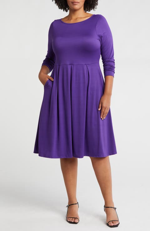 Fit & Flare Long Sleeve Jersey Midi Dress