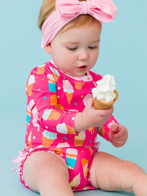 Rufflebutts Toddler Girls Long Sleeve Upf50+ One Piece Rash Guard In Pink