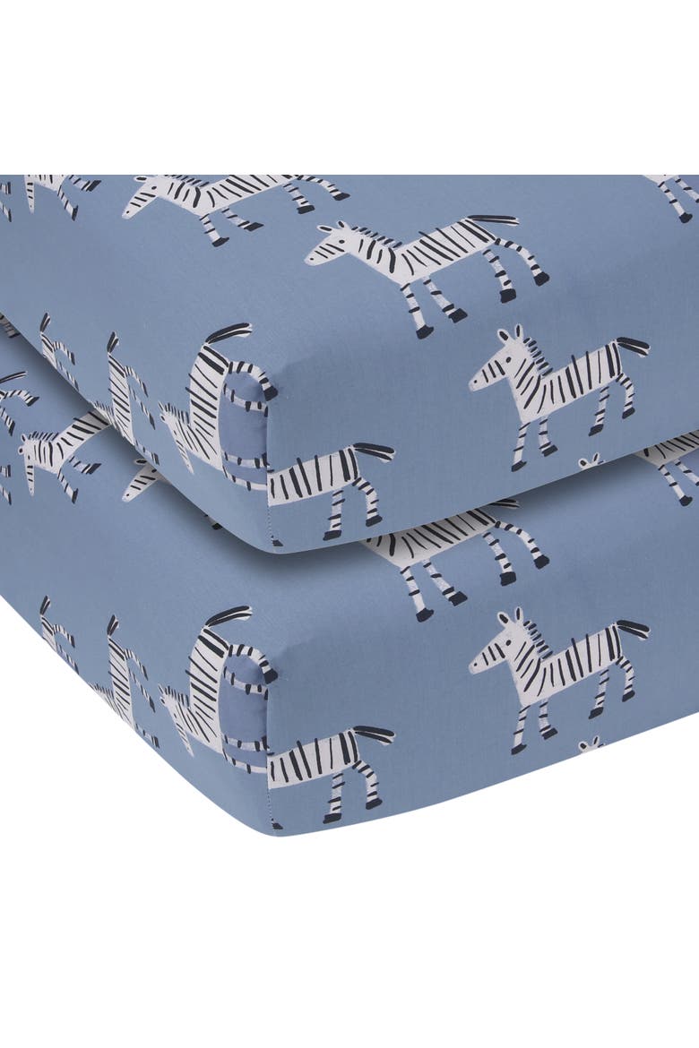 Signature Zebra Organic Cotton 2-Pack Fitted Crib Sheets, Main, color, Blue