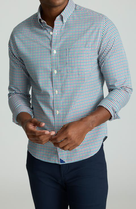 Pomerose Gingham Check Wrinkle Free Cotton Button-Down Shirt