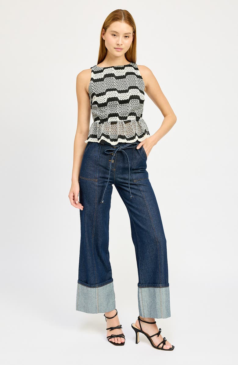 En Saison Genesis Stripe Open Stitch Sleeveless Peplum Sweater, Alternate, color,