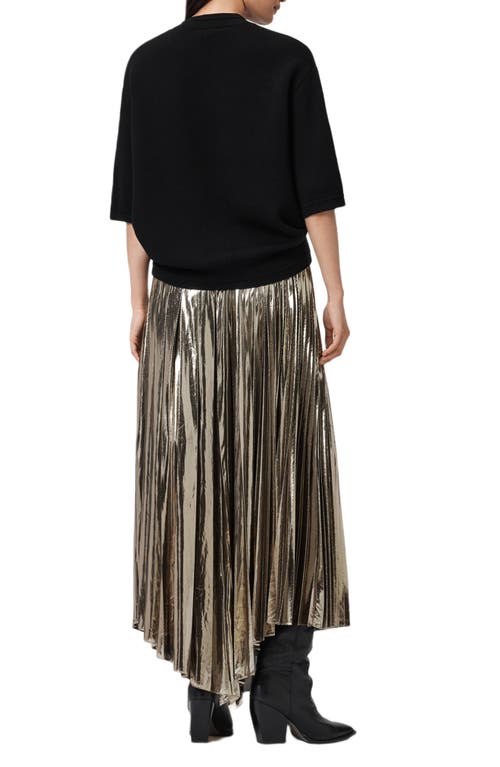 Allsaints Jax Pleated Midi Skirt In Gold