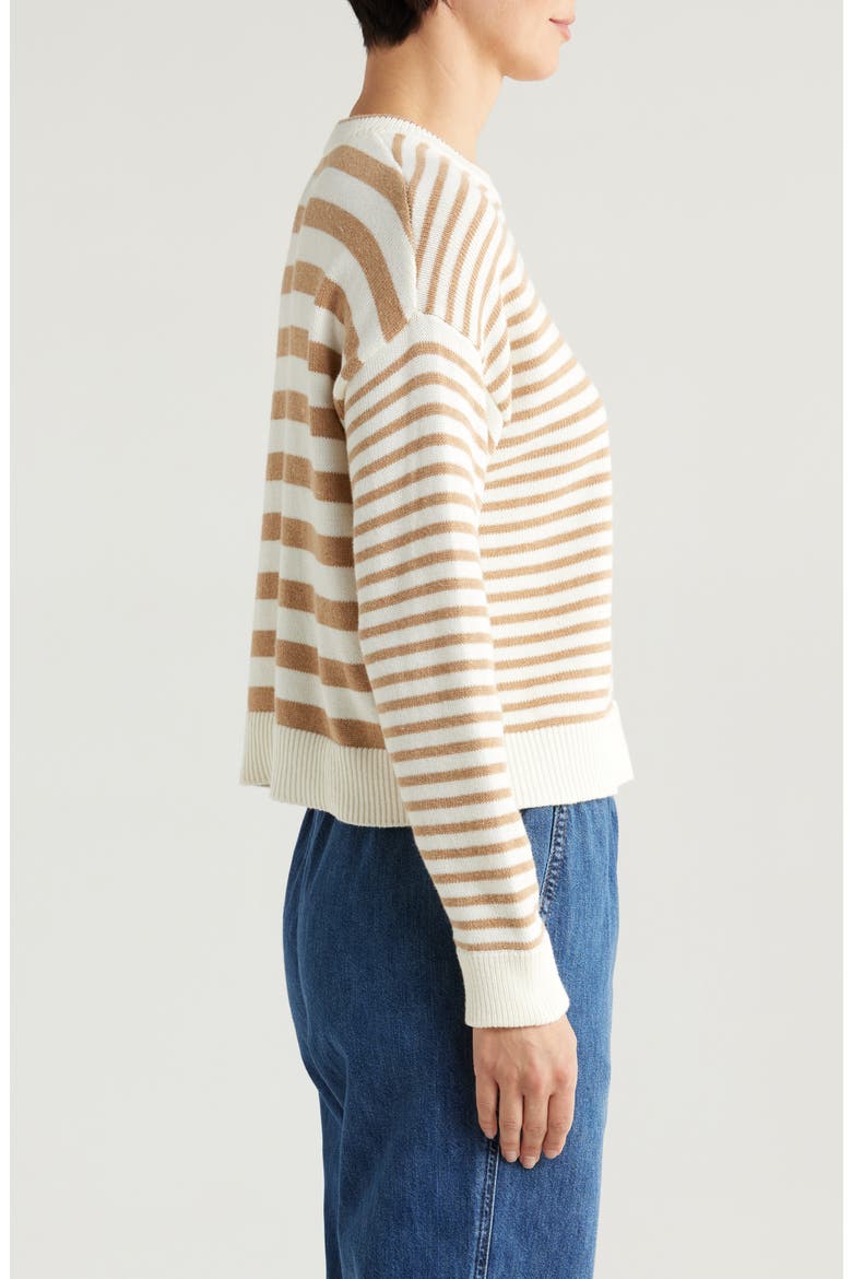 Suki Stripe Cotton Crewneck Sweater, Alternate, color, OAK STRIPE