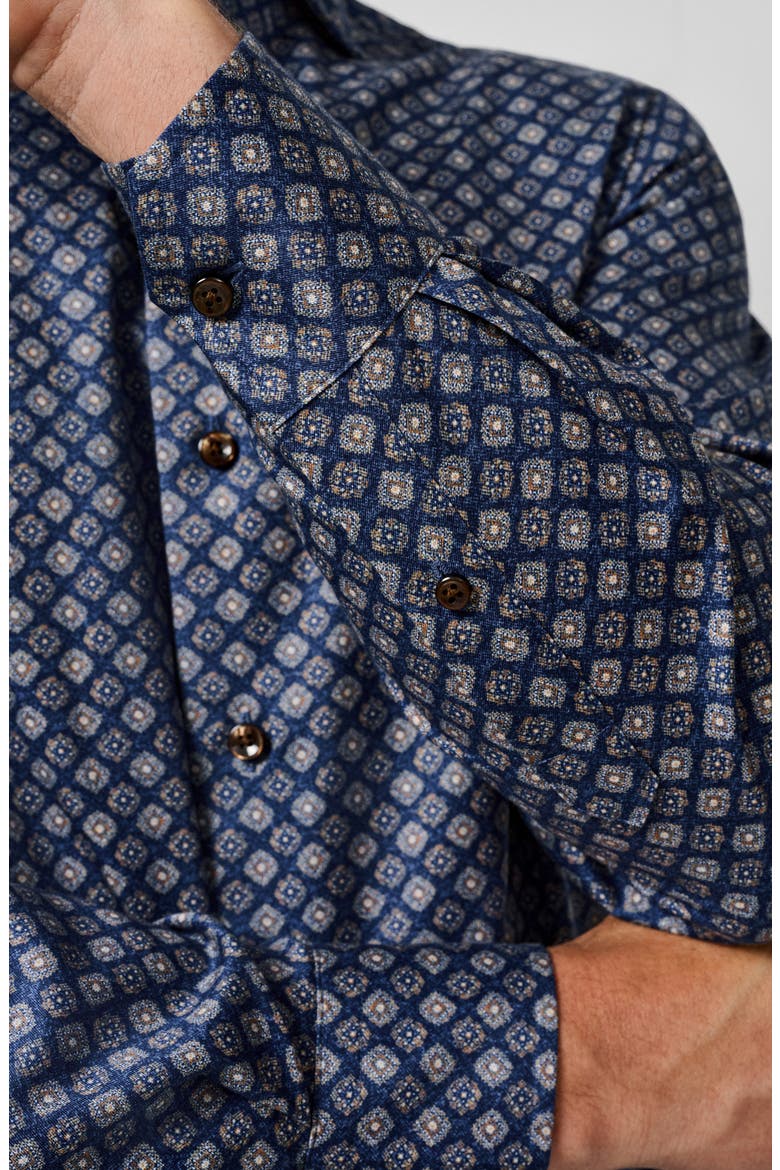 Geometric Sport Shirt, Alternate, color, NAVY/ BROWN