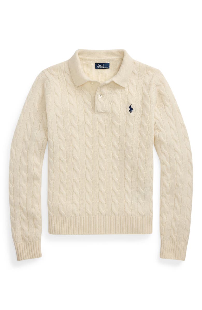 Polo Ralph Lauren Cable Stitch Wool & Cashmere Polo Sweater, Alternate, color, 