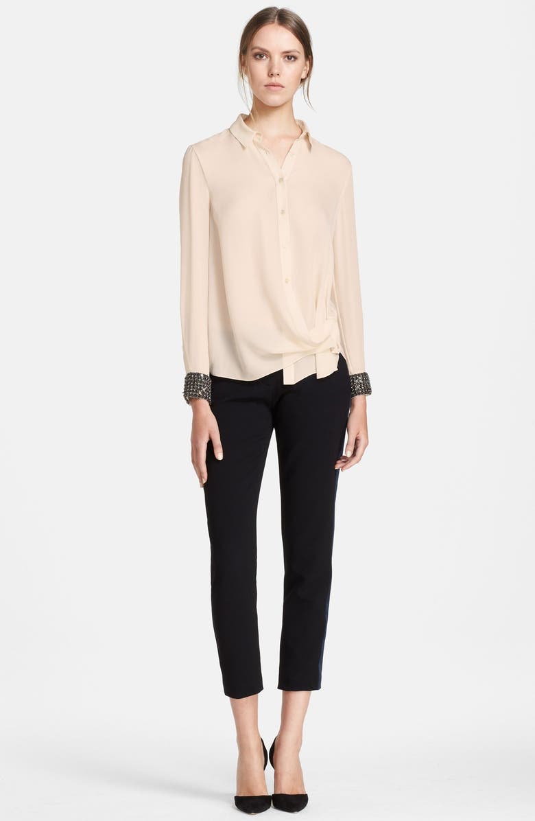 Haute Hippie Embellished Cuff Silk Blouse, Alternate, color, 