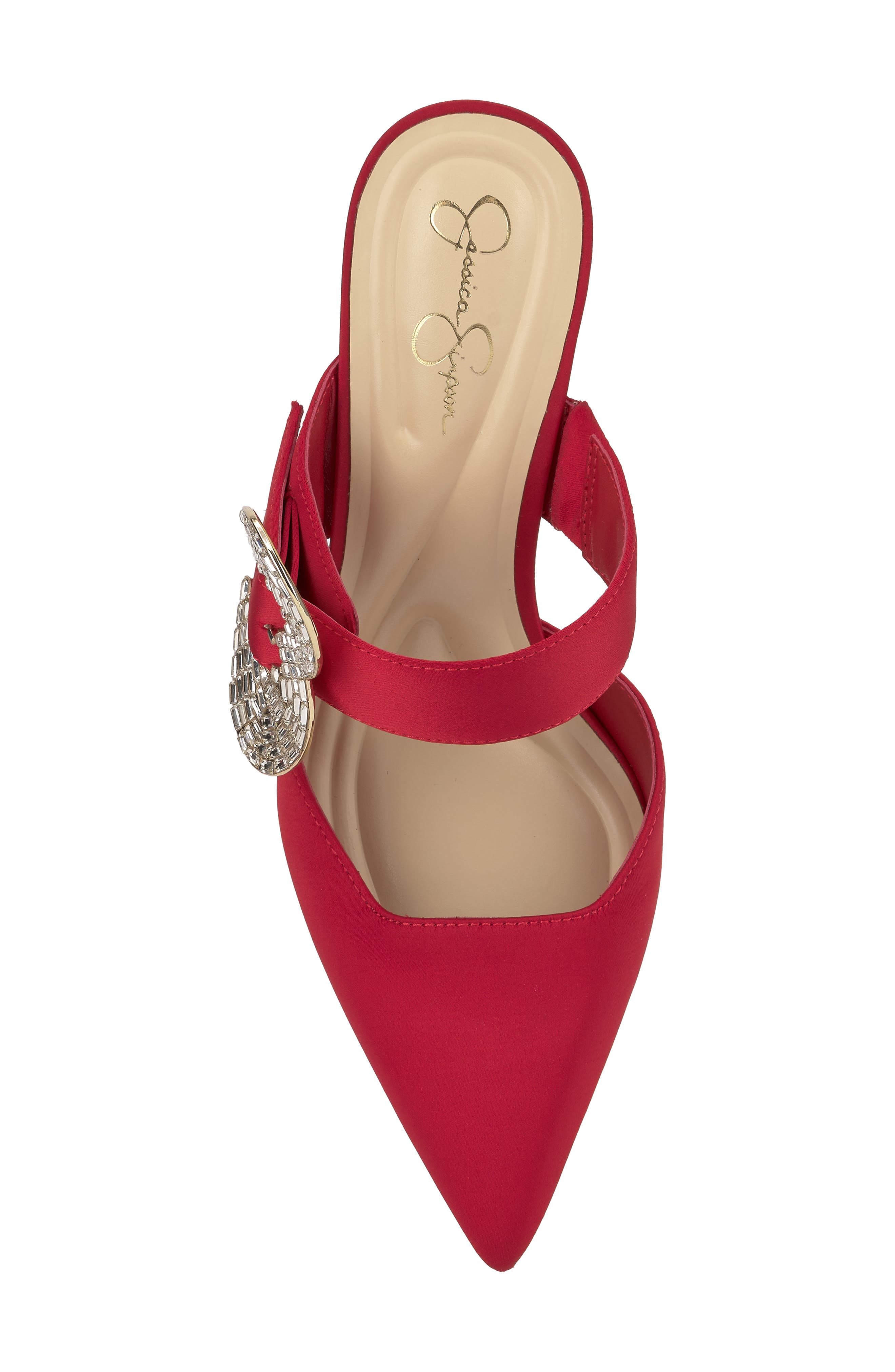 Favica Embellished Satin Slide Mule, Alternate, color, RED MUSE