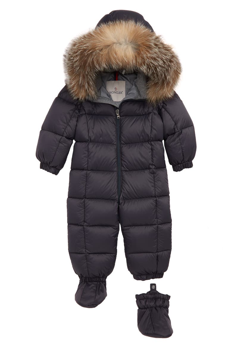 Jean Down Bunting with Genuine Fox Fur Trim, Main, color, NAVY
