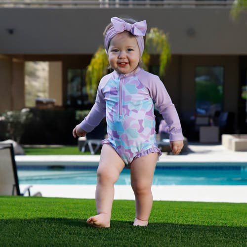 Uv Skinz Long Sleeve Ruffle Legged Swim Suit In Purple