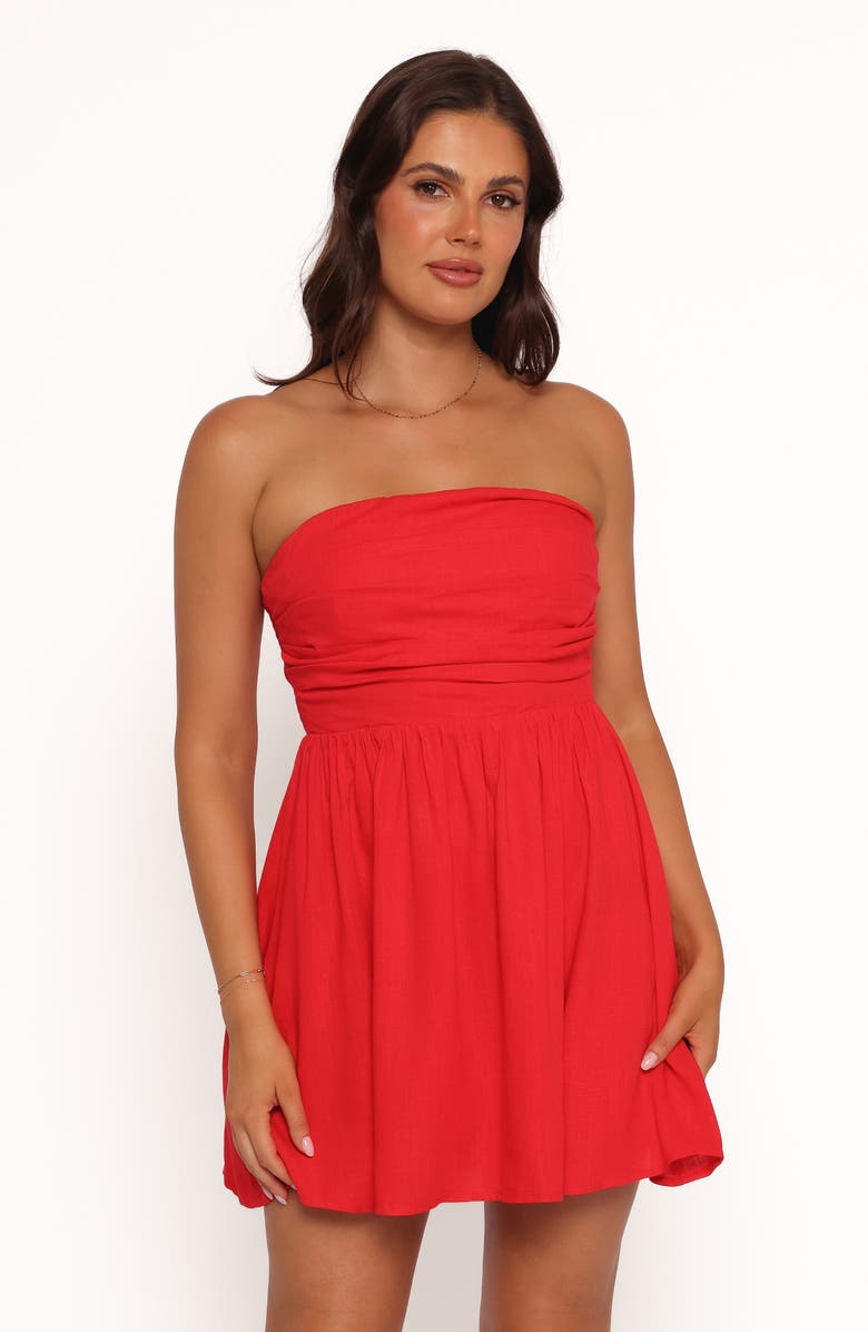 Petal & Pup Katy Strapless Linen Blend Minidress, Alternate, color, Red