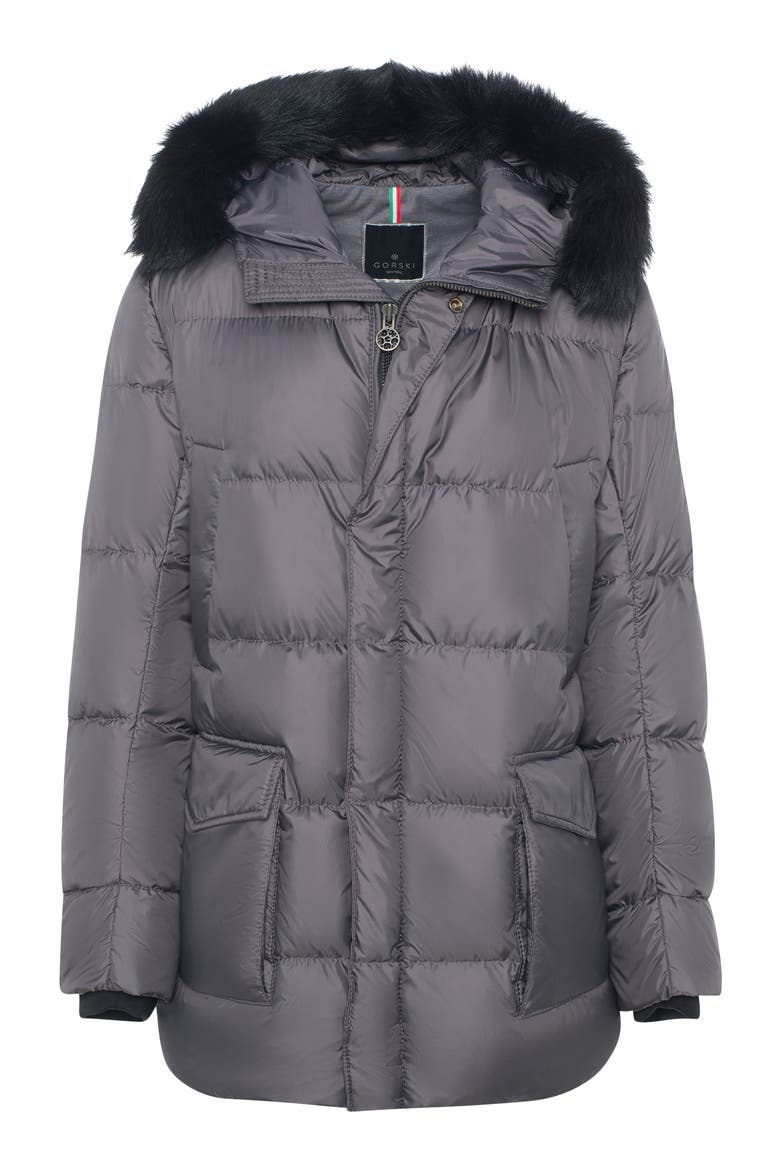 Mens Apres-Ski Jacket with Detachable Genuine Shearling Hood Trim, Alternate, color, ANTHRACITE/BLACK