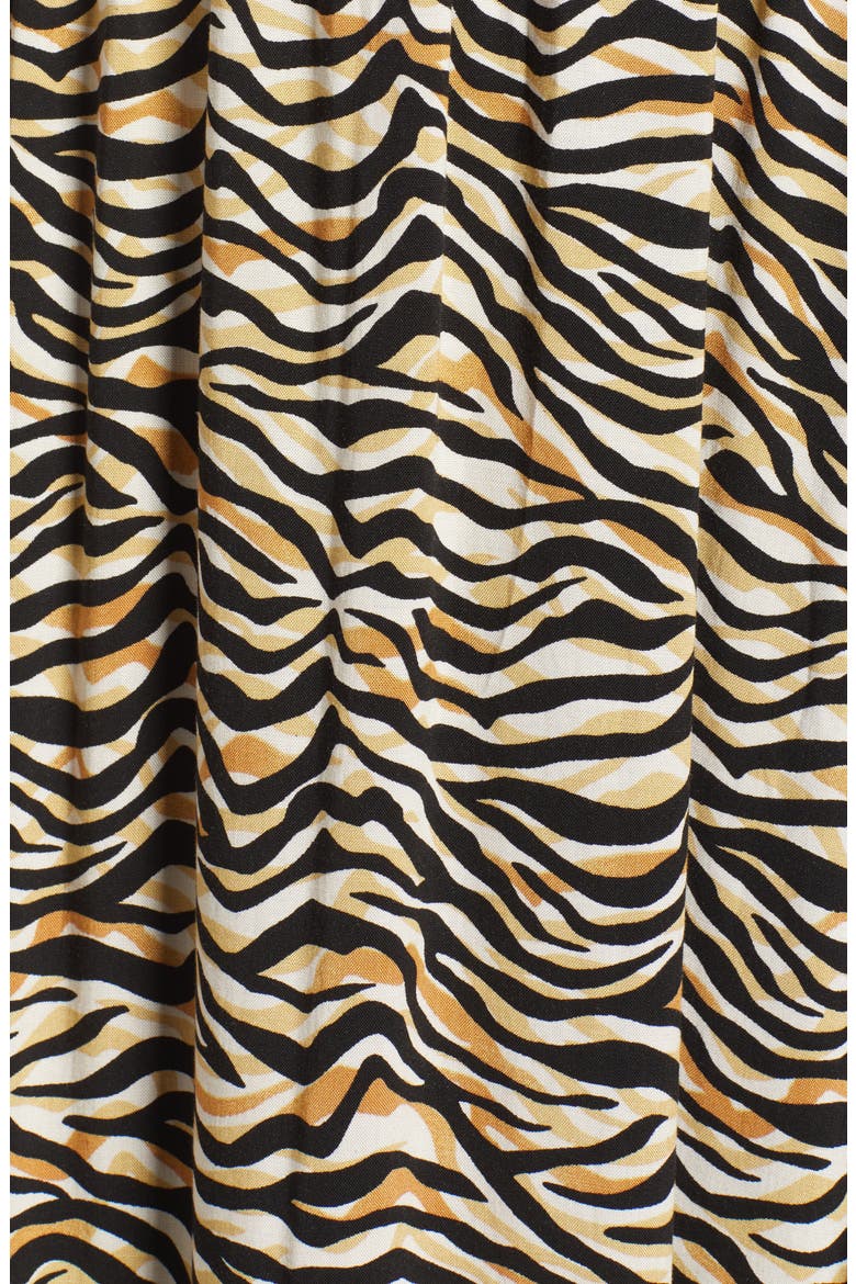 Vineyards in the Valley Zebra Print Shirred Long Sleeve Midi Dress, Alternate, color, BLACK GOLD ZEBRA