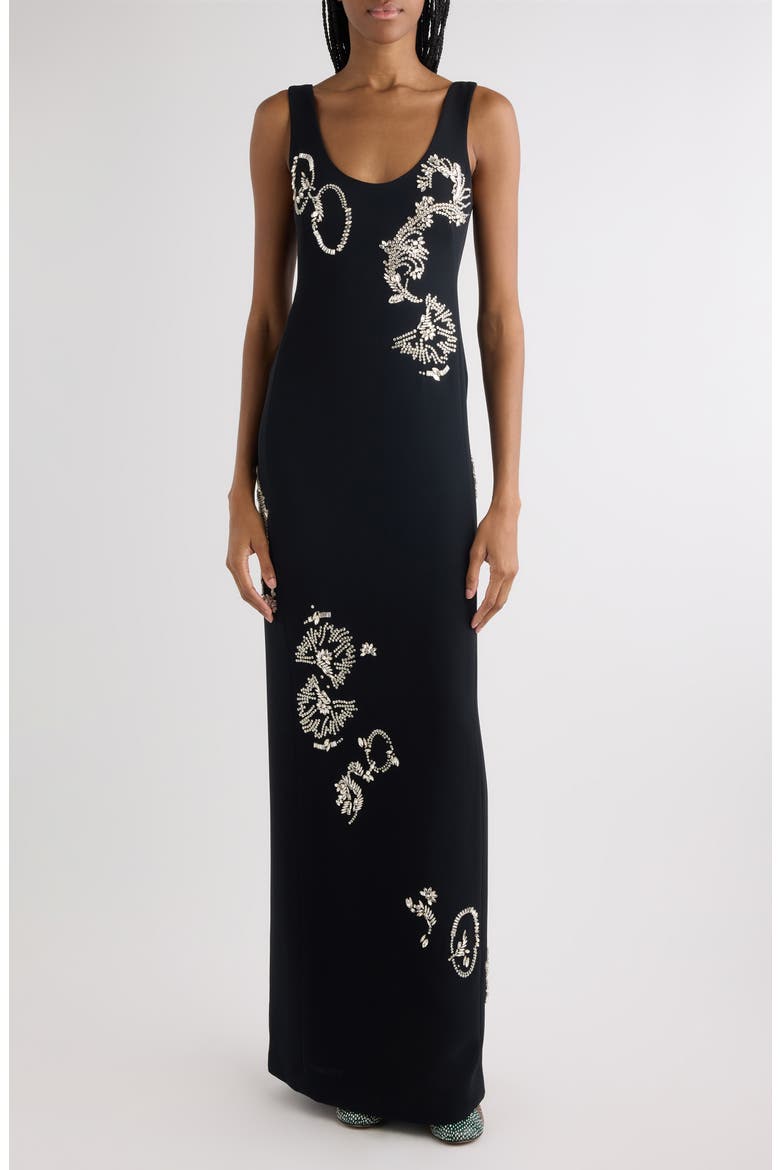 Embellished Sleeveless Column Gown, Main, color, BLACK