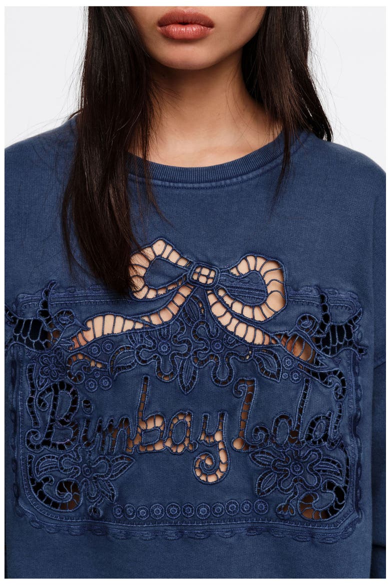 Faded Sweatshirt With Maxi Broderie Anglaise Logo, Alternate, color, BLUE