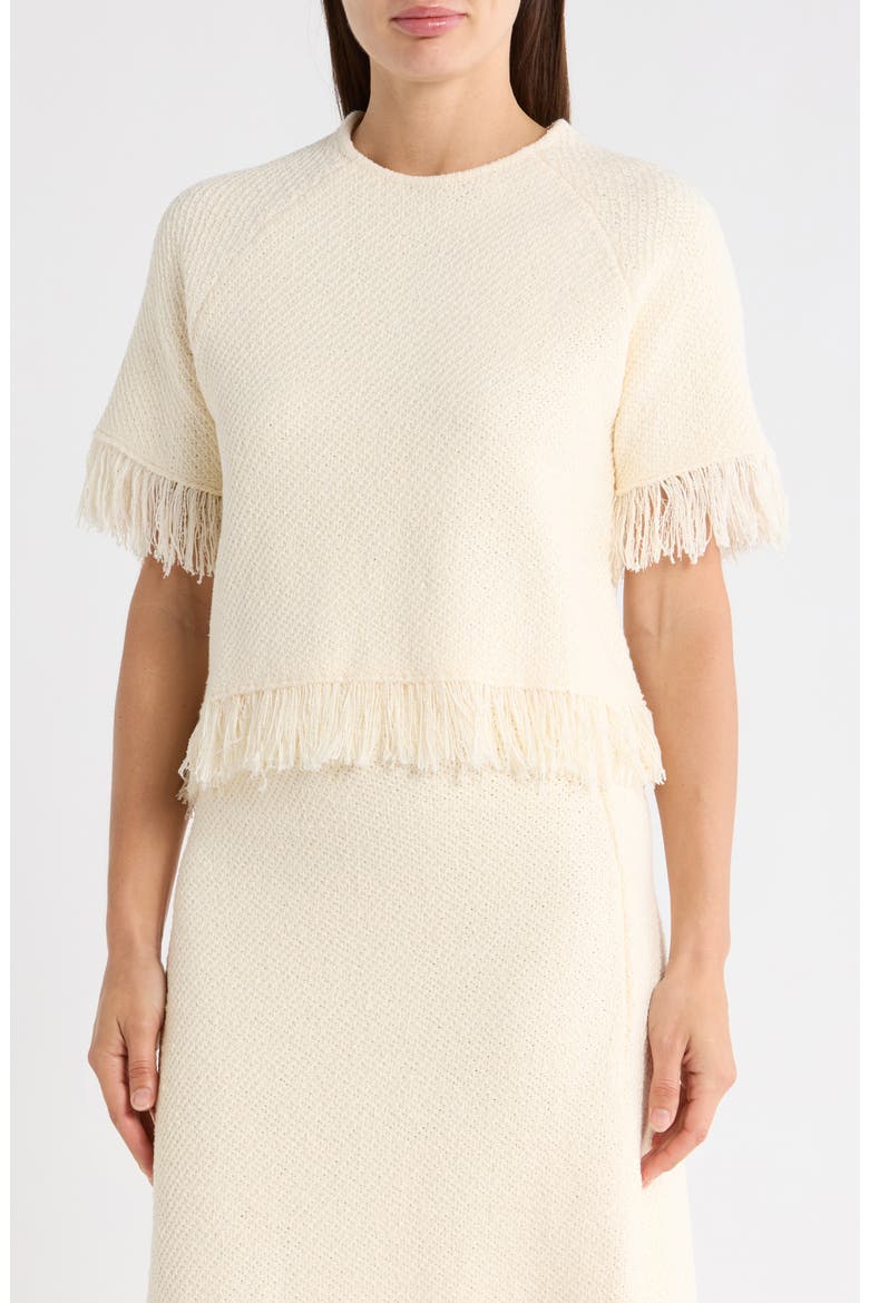 Short Sleeve Fringe Sweater, Main, color, CREAM
