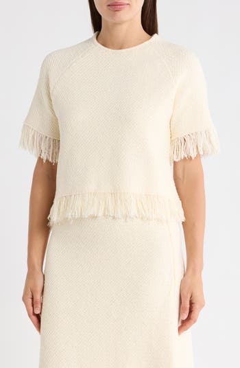 Adrianna Papell Short Sleeve Fringe Sweater | Nordstromrack