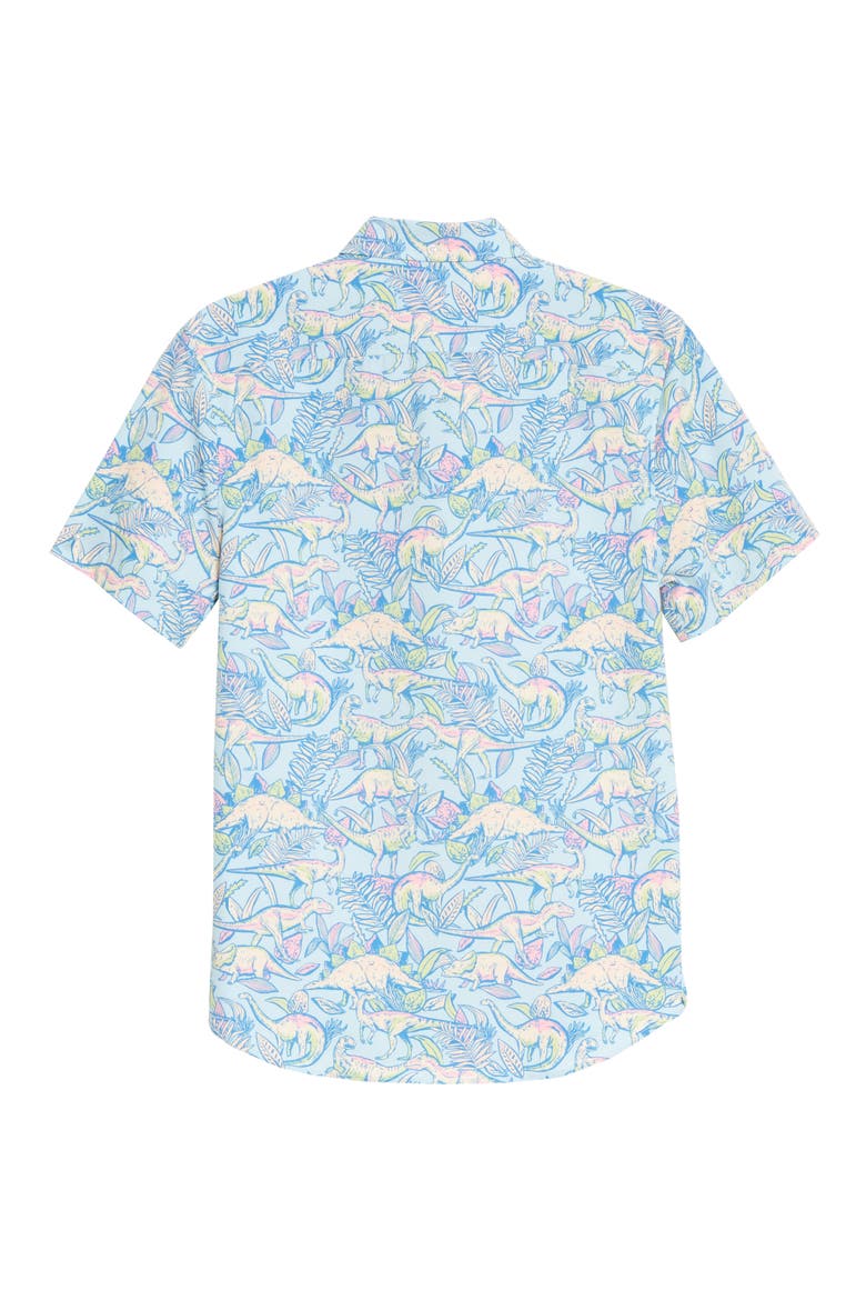 The Triceratop Short Sleeve Button-Down Shirt, Alternate, color, TURQUOISE/ AQUA