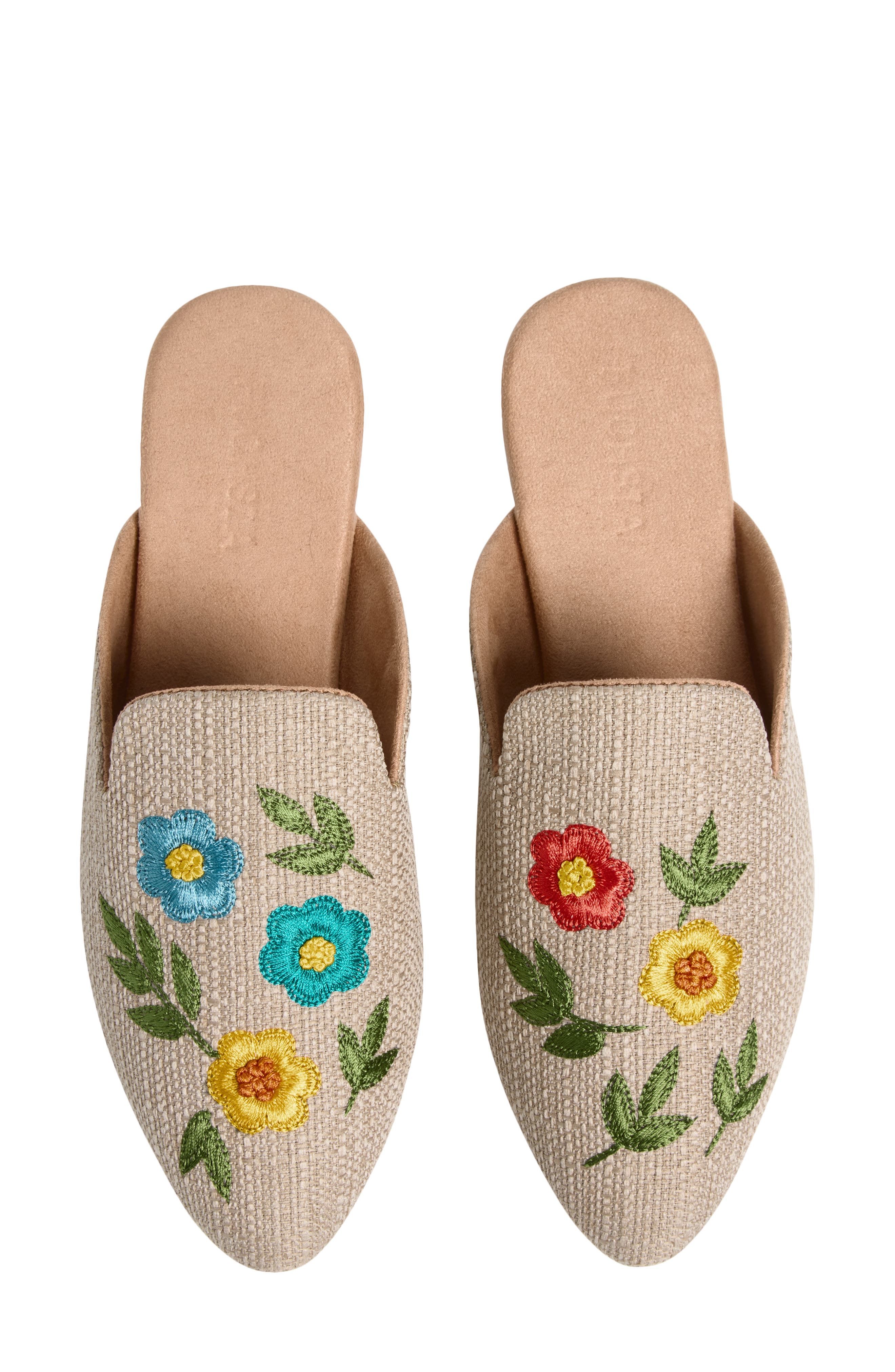FUCHSIA Sunny Meadows Floral Embroidered Mule, Alternate, color, Light Beige