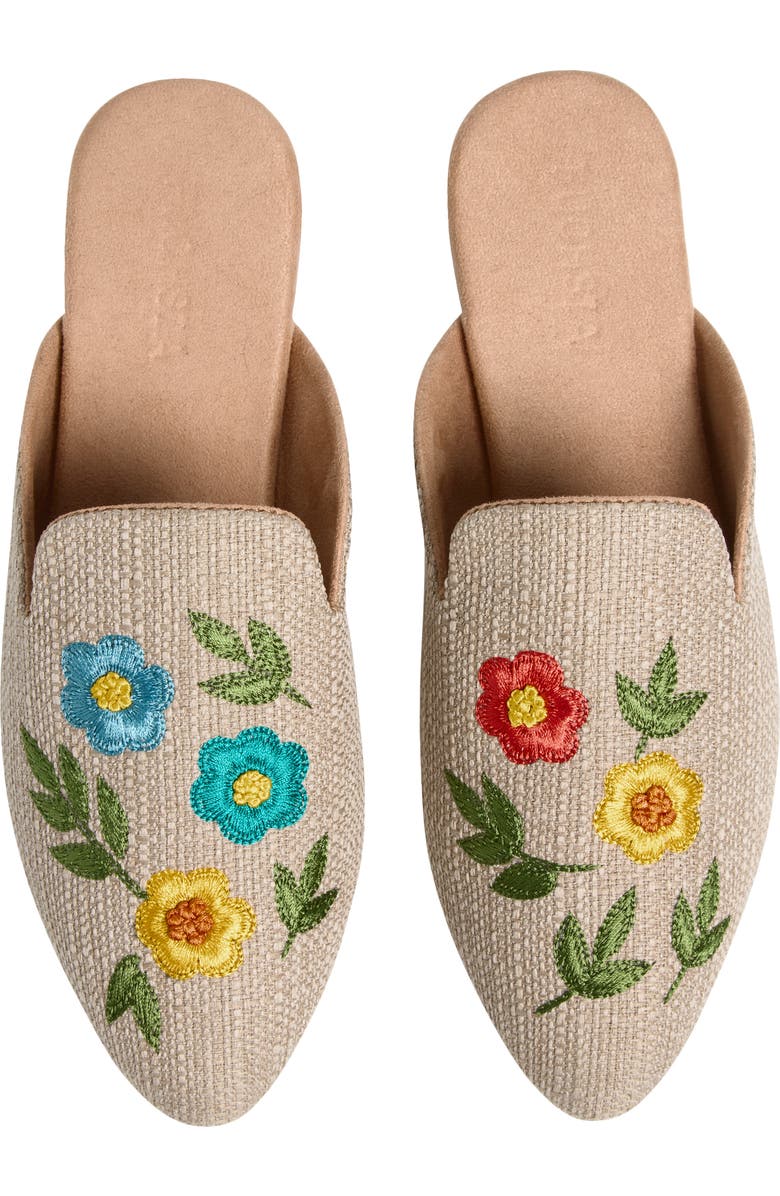 FUCHSIA Sunny Meadows Floral Embroidered Mule, Alternate, color, Light Beige