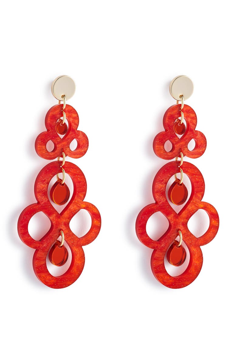 Toolally Batik Earrings - Sienna Red & Orange Mirror, Main, color, Red And Orange
