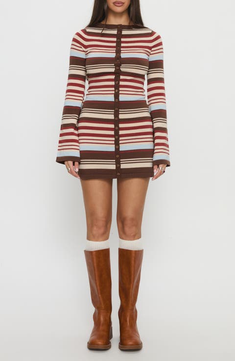 Norelai Stripe Long Sleeve Knit Minidress