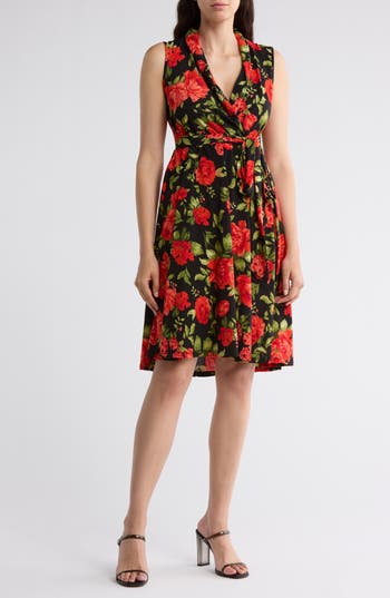 Love By Design Ezra Floral Sleeveless Faux Wrap Dress