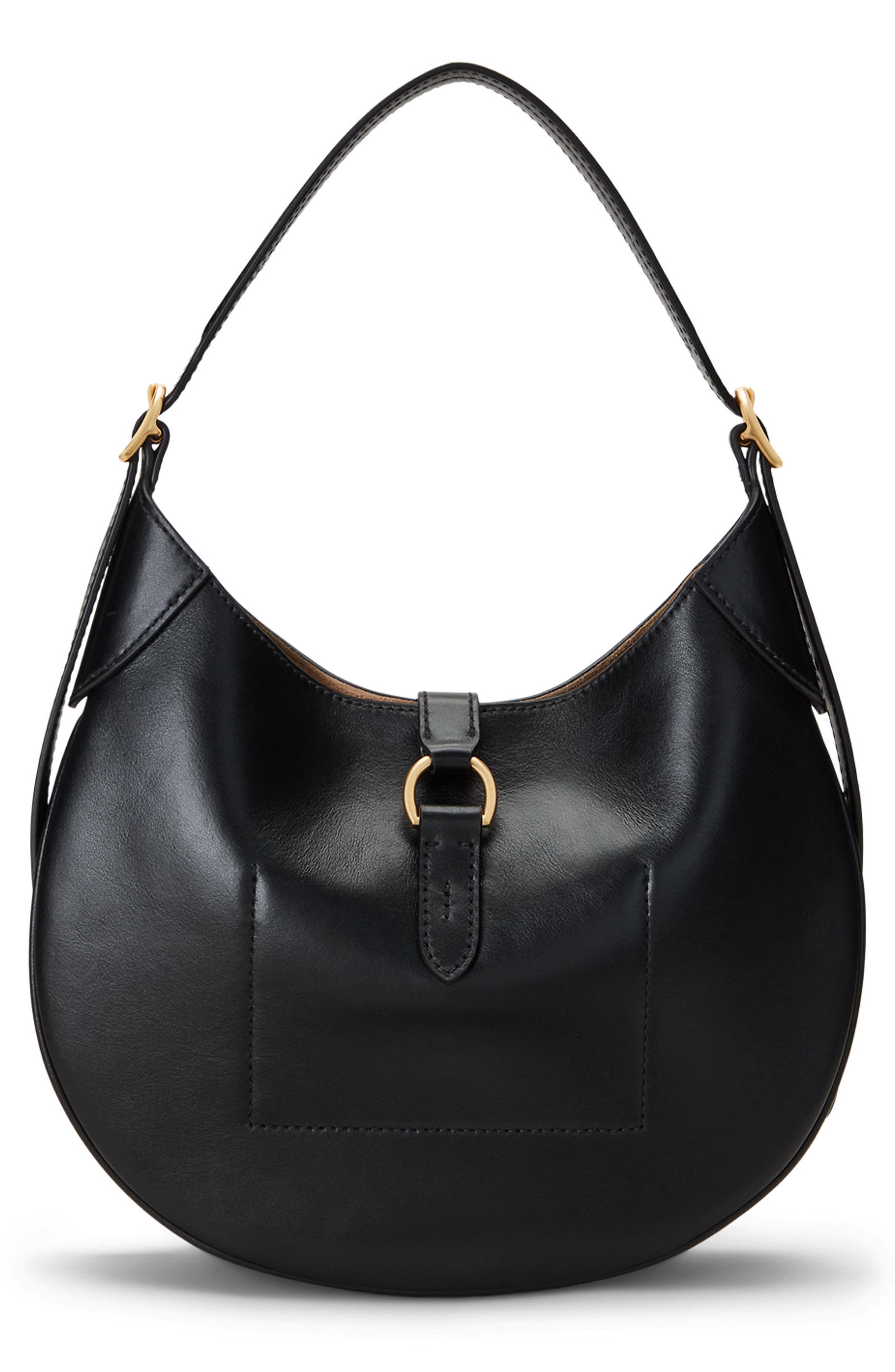 Polo Ralph Lauren Small Polo ID Leather Shoulder Bag, Alternate, color, Black